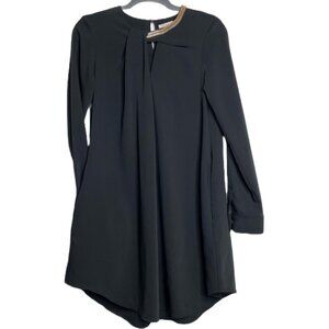 RACHEL ROY Black Long Sleeve Dress Gold Chain Detail Neckline Side Pockets Sz S